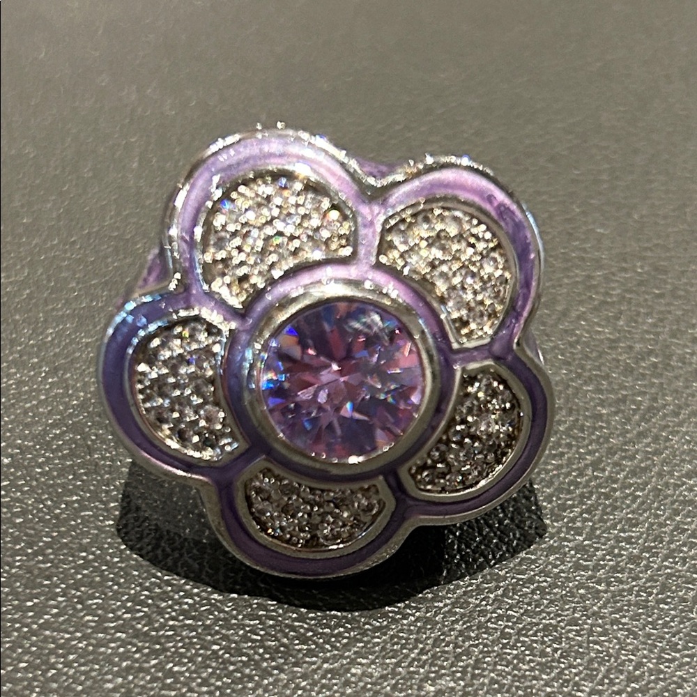 Lauren G Adams Elegant Purple and Silver Flower Statement Ring size 8